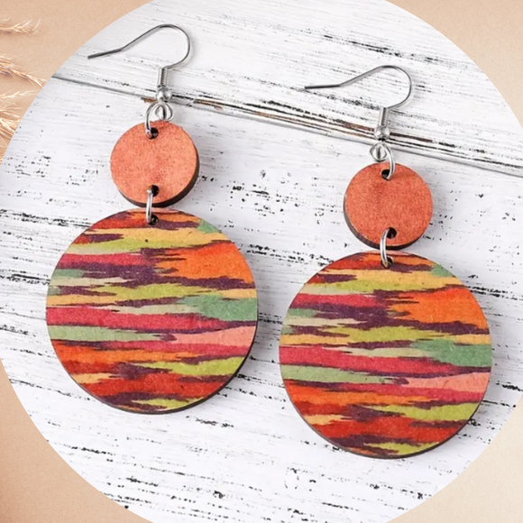 Bohemian leather and wood earrings