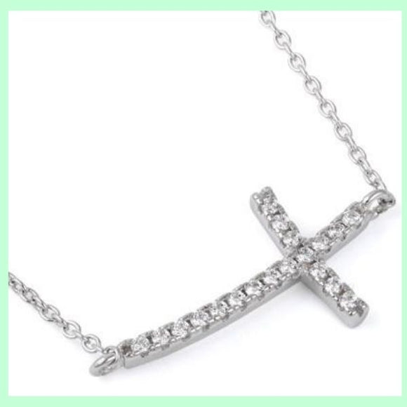 Sterling Silver Cross my Heart CZ cross necklace