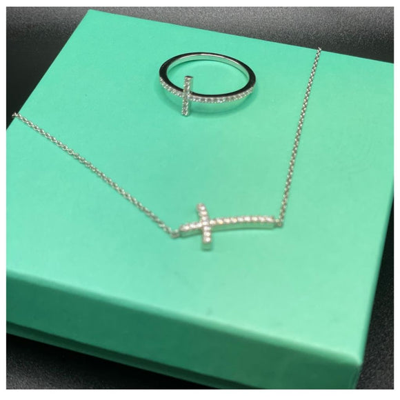 Bundle CZ Cross necklace with cross ring