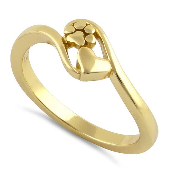 Sterling Silver Gold Plated Paw & Heart Ring