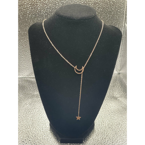 Star and Moon Rose Gold Titanium Steel Necklace