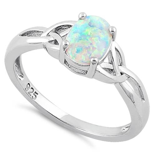 Sterling Silver Center Stone White Lab Opal Ring