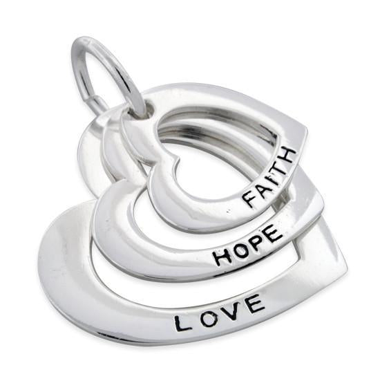 Sterling Silver Faith-Hope-Love Triple Heart Necklace